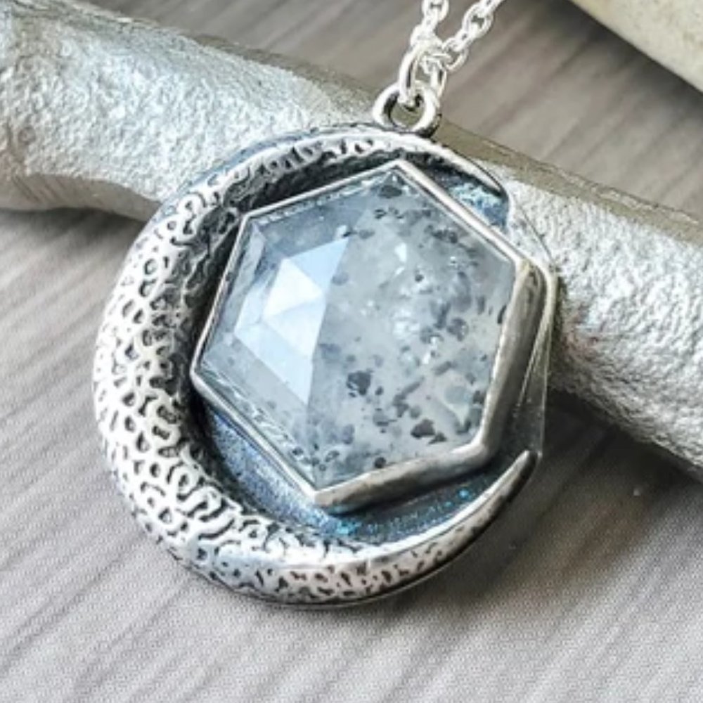 Black Sunstone Moon Necklace - Picture 2 of 6